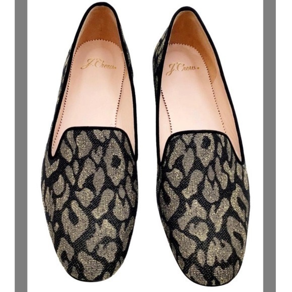 J.crew metallic gold jacquard loafers flats size 6.5